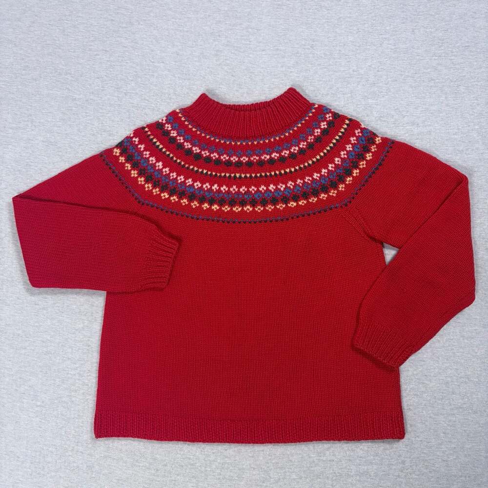The Sweater Shop Red All Wool Hand Knitted Fair Isle Yoke Sweater